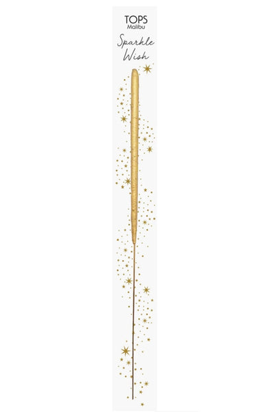 A single gold-colored sparkler stick, packaged vertically with sparkle accents around it, indicating it is a sparkler for celebrations.