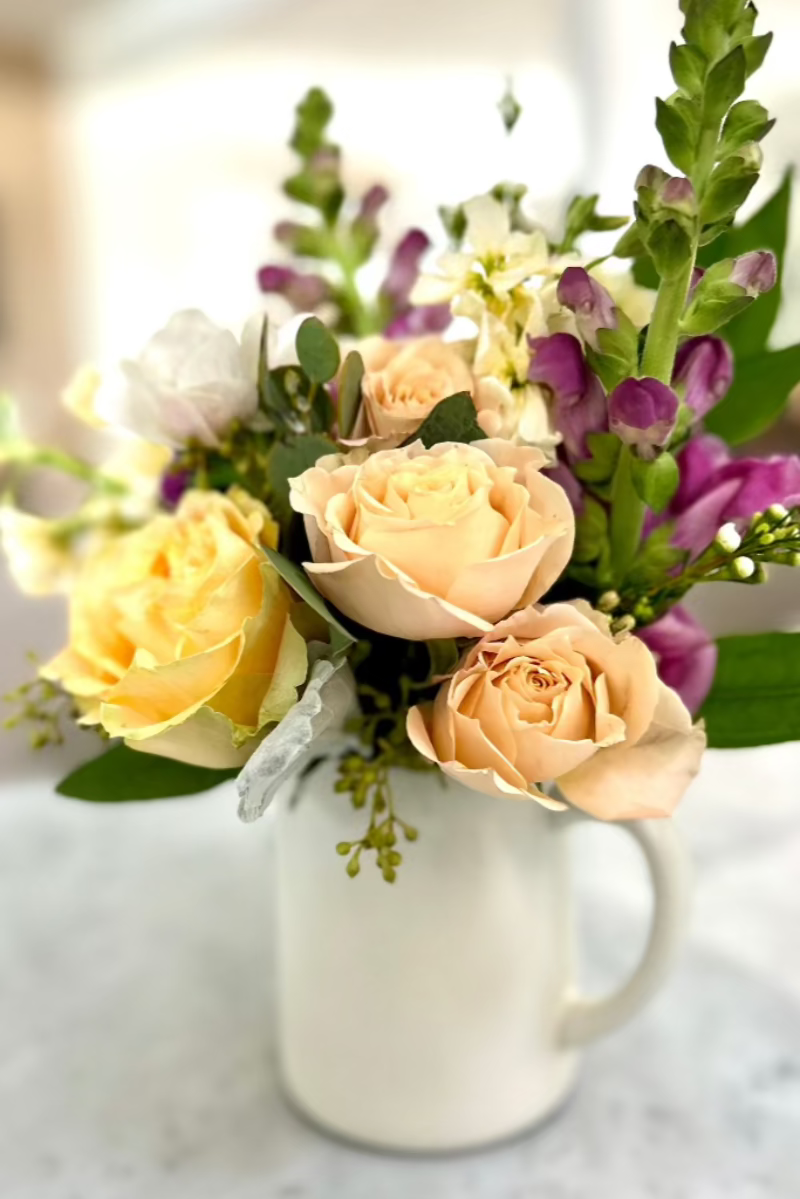 flowers designed in a soft pretty tea mug