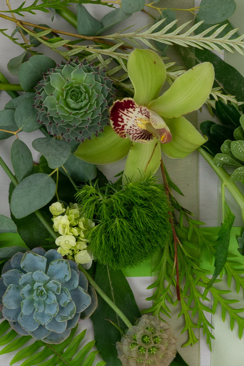 shades of green blooms and foliage 