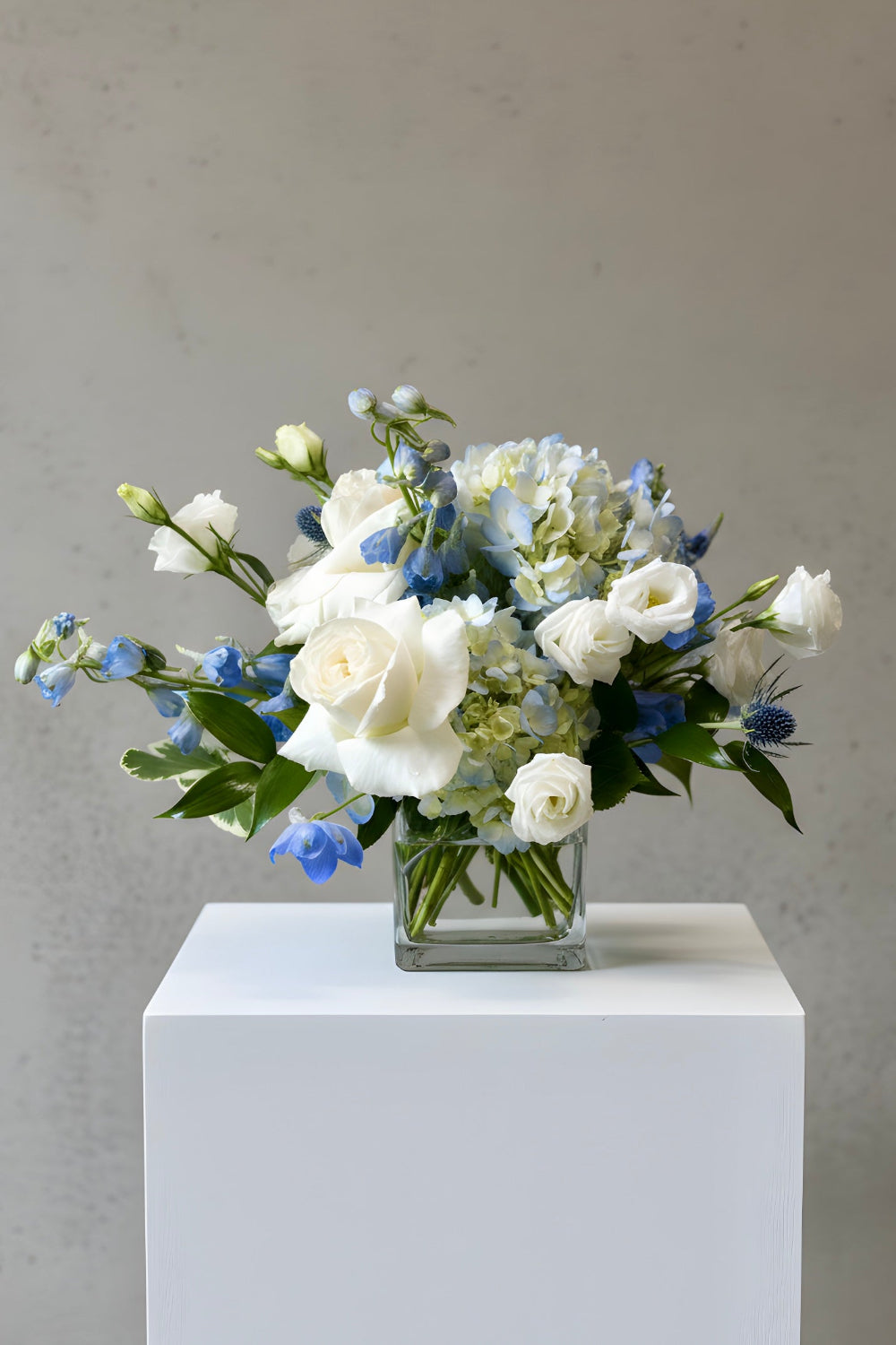 blue and white flower bouquet perfect for baby birth delivery to hospitals