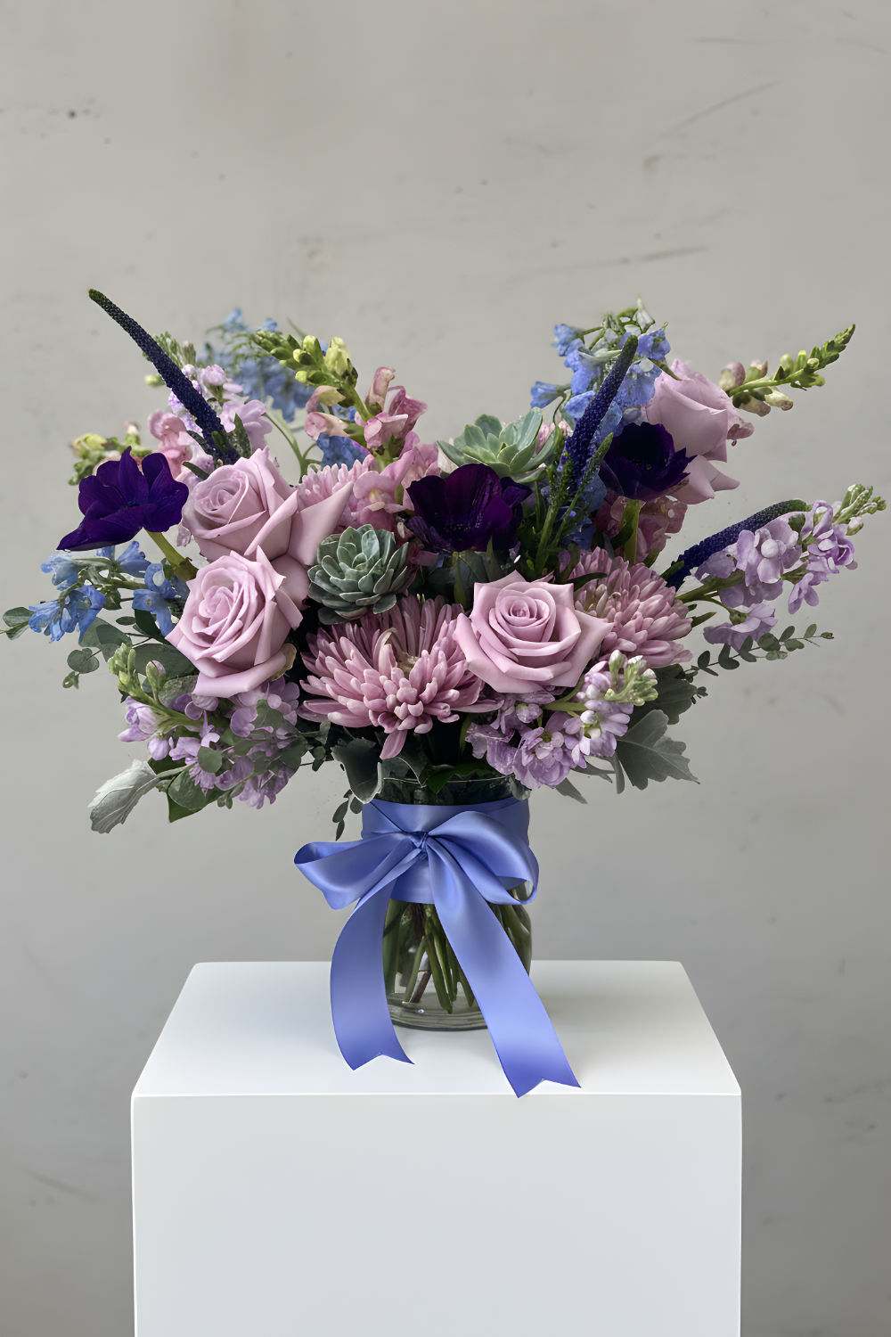 Premium Sanctuary Pastels bouquet with lush pastel blooms, added premium stems, and luxury wrapping