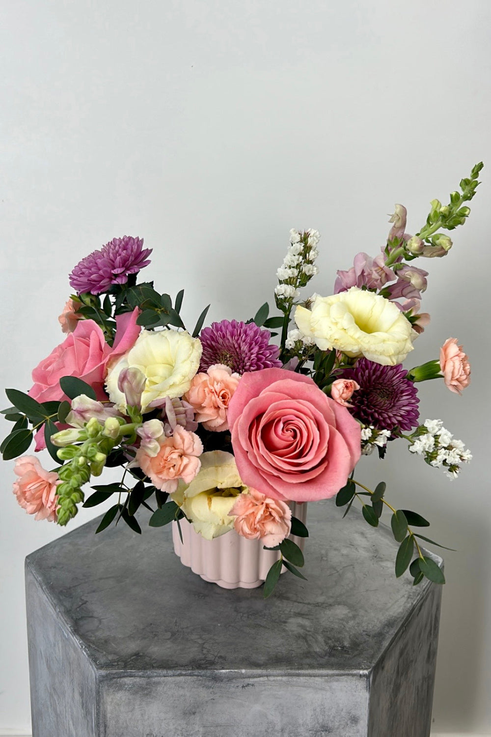 Springtime Pastel Garden Bouquet with roses, snapdragons, lisianthus, and pastel spring flowers