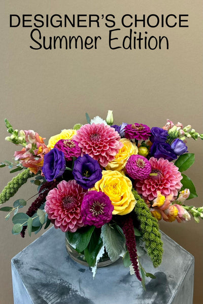 Colorful flower arrangement from the Designer&#39;s Choice Summer Edition option filled with gorgeous summer flowers ready to be delivered in lone tree colorado