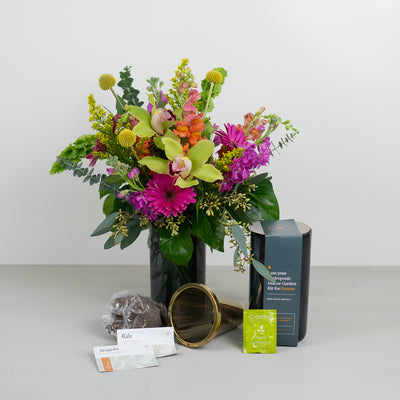 Indoor Garden Kit and Flower Bouquet
