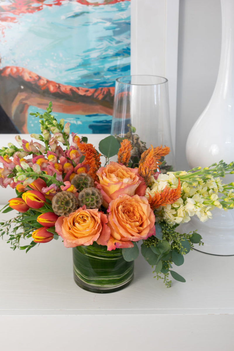 soft roses and tulip bouquet best seller