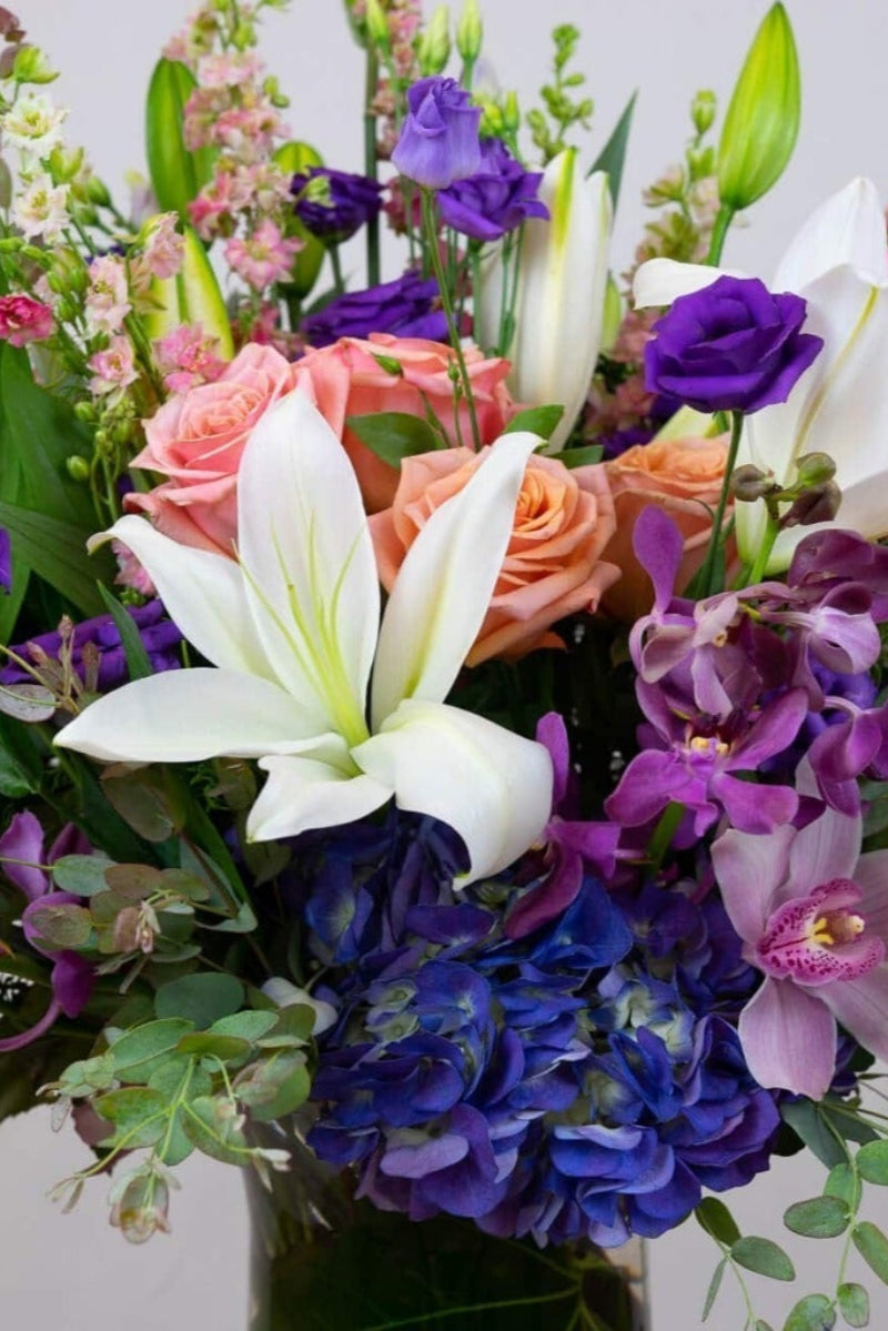 lush large premium bouquet of flowers with lilies hydrangea roses orchids